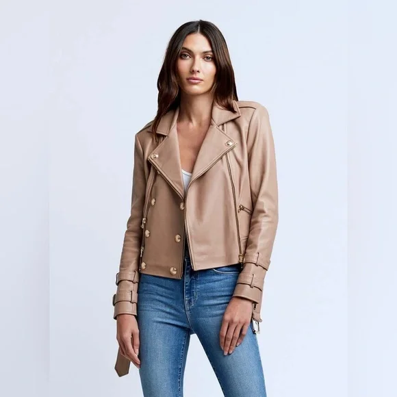 NWT $1395 L'agence Billie Belted Leather Jacket